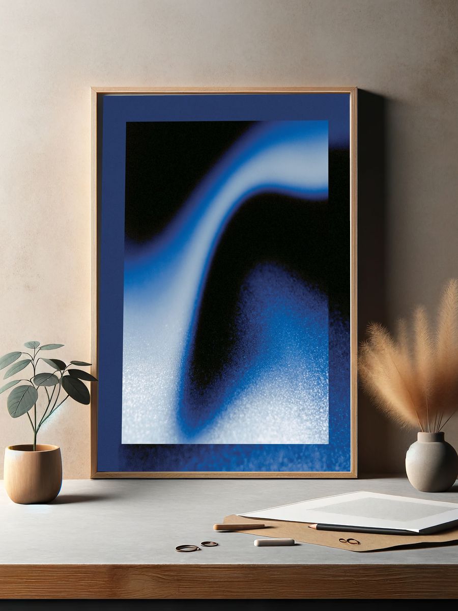 Blue Neon Wave Abstract Print. — room view 2