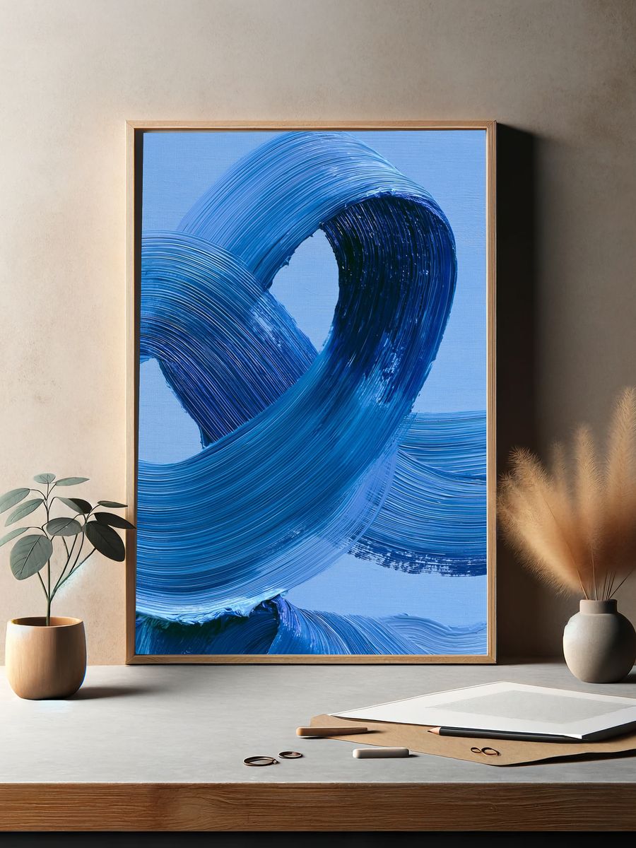 Blue Brushstroke Abstract Poster. — room view 2