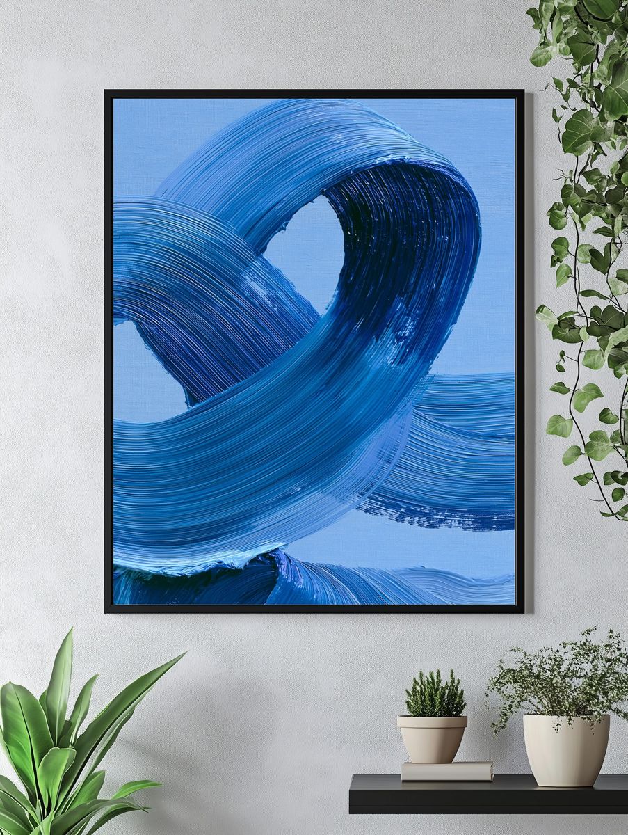 Blue Brushstroke Abstract Poster. — room view 4