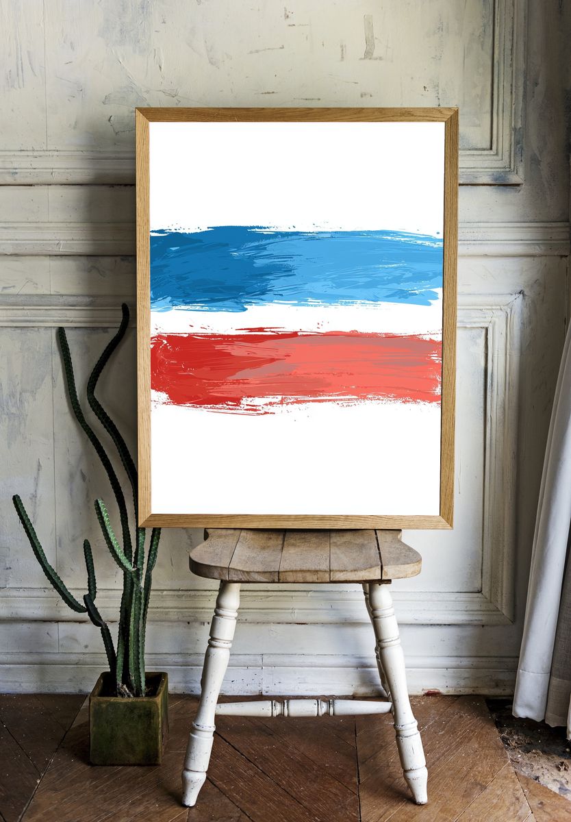 Blue and Red Brushstroke Abstract Poster. — room view 1