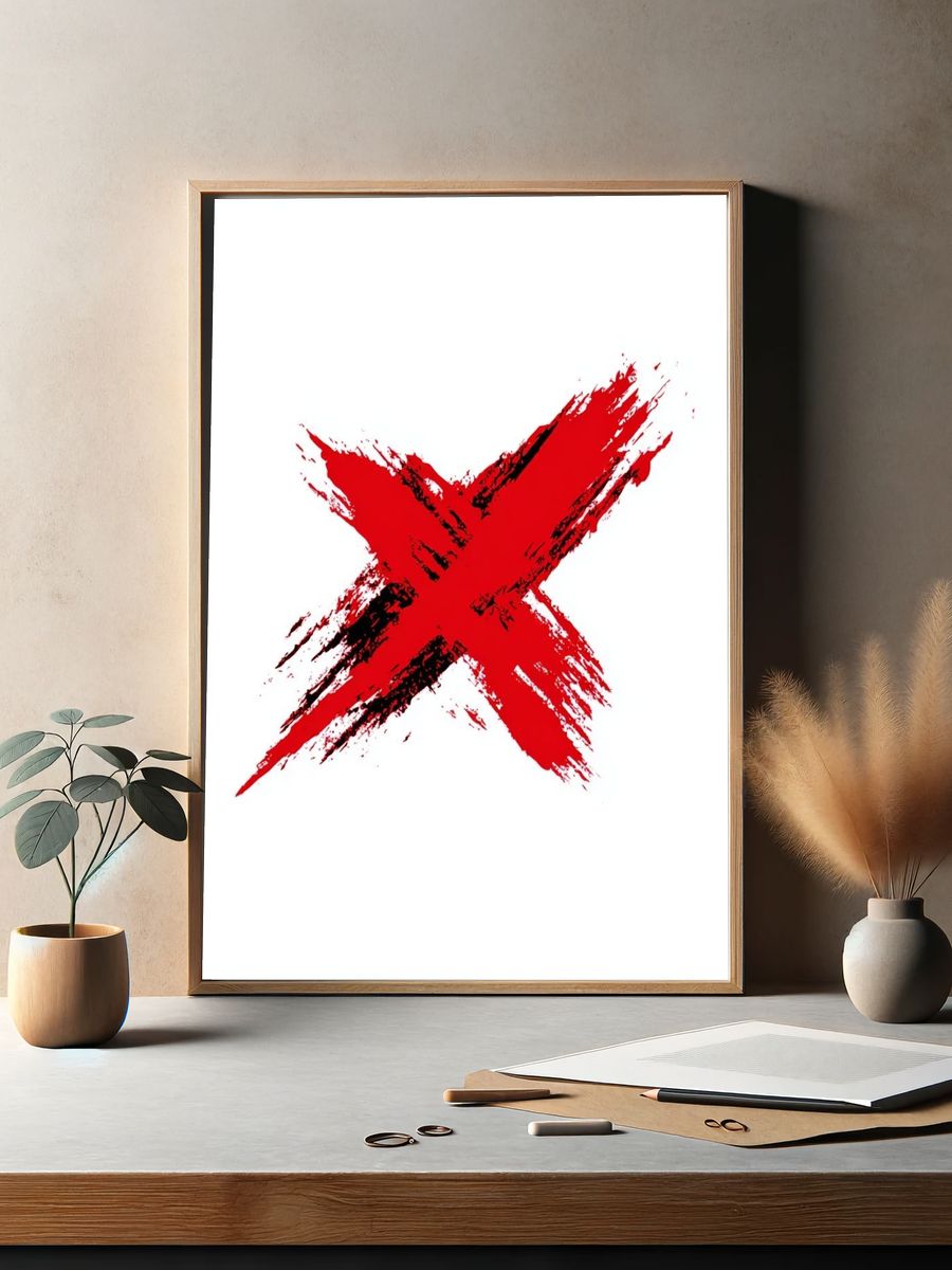Red Brushstroke X — Abstract Poster. — room view 2
