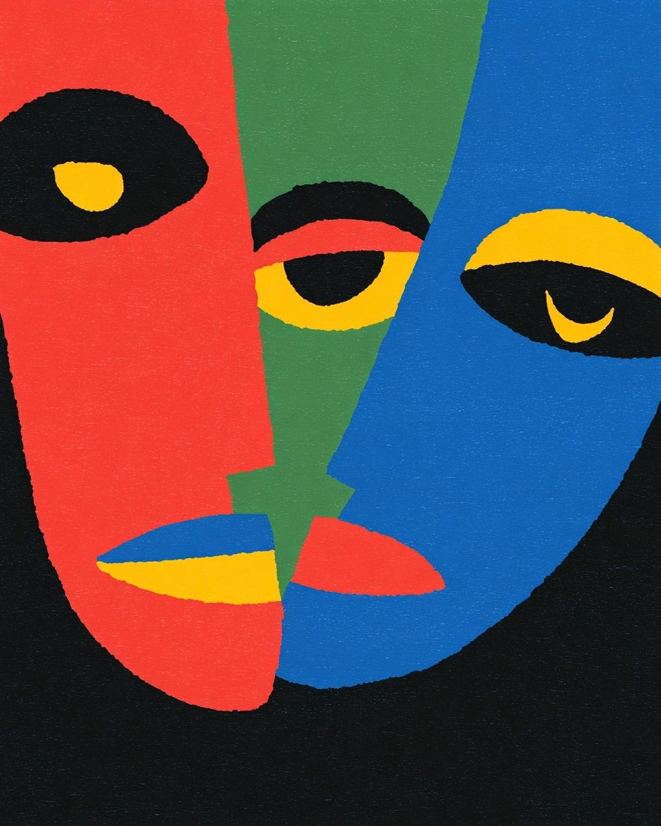 Color Block Faces Abstract Poster. poster detail