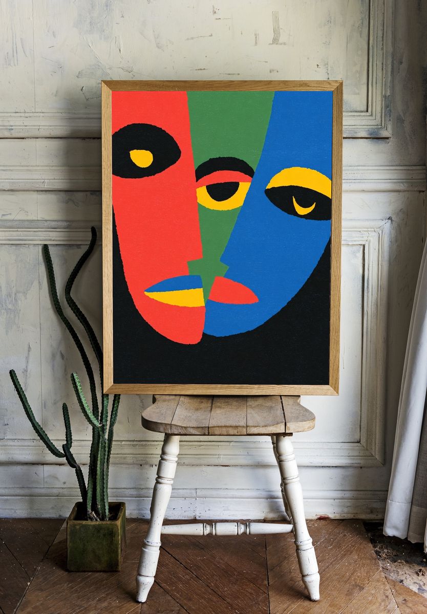 Color Block Faces Abstract Poster. room preview