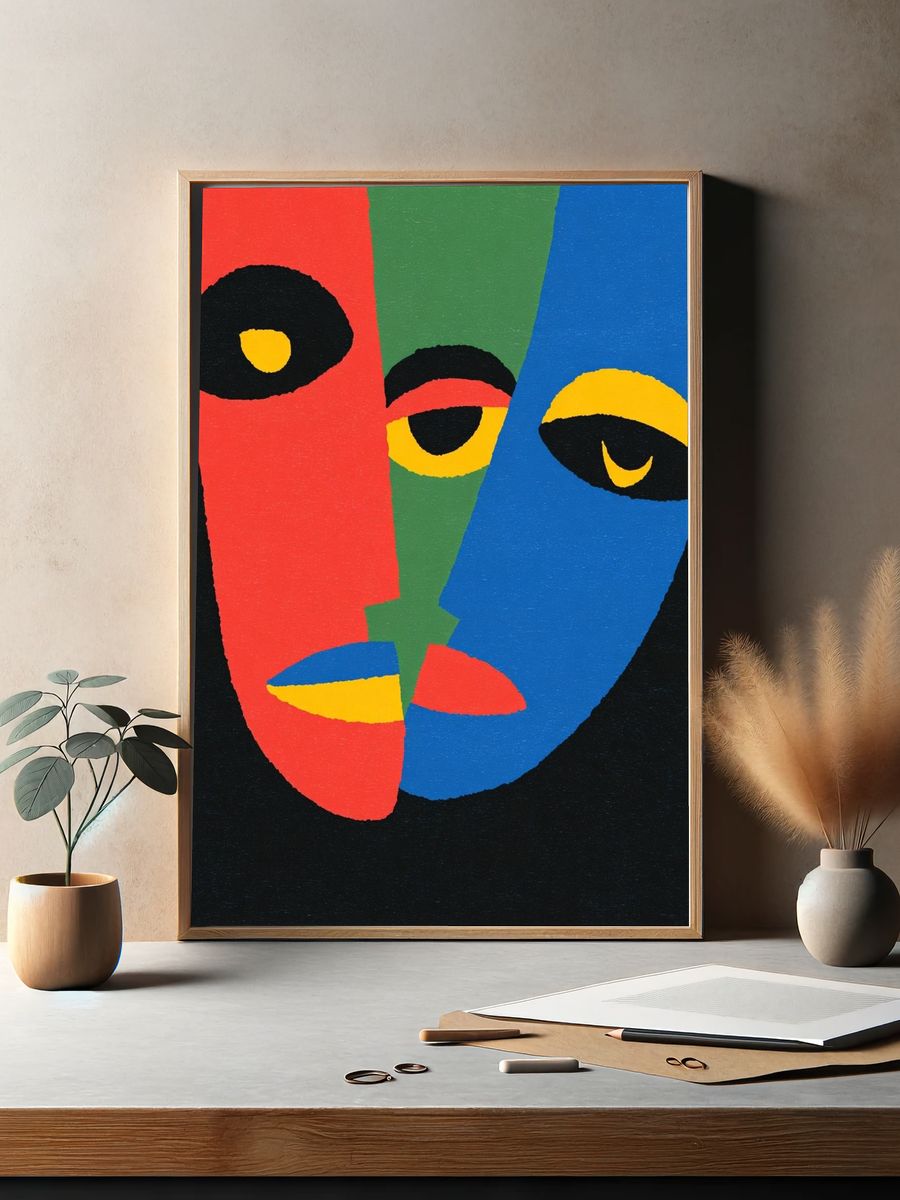 Color Block Faces Abstract Poster. — room view 2