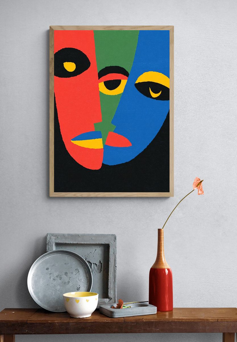 Color Block Faces Abstract Poster. — room view 3