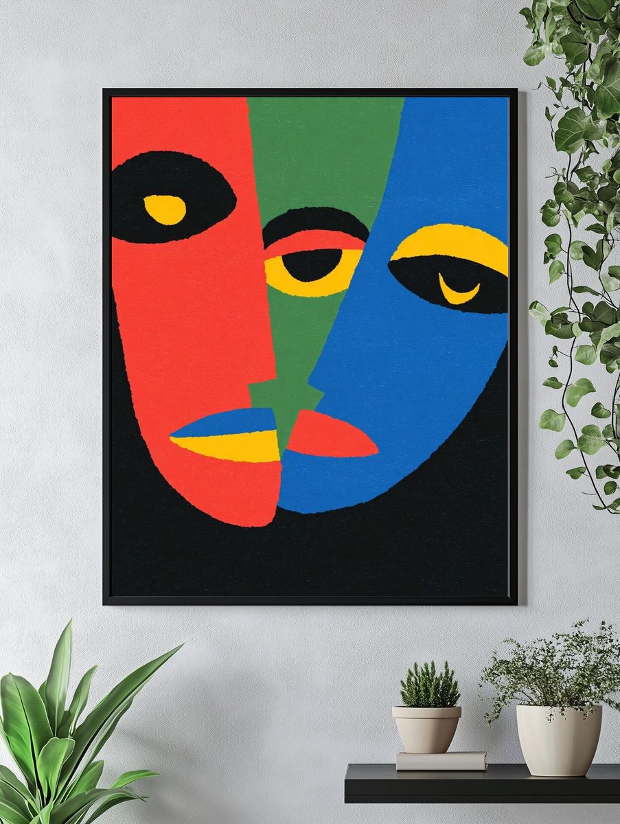 Color Block Faces Abstract Poster. — room view 4