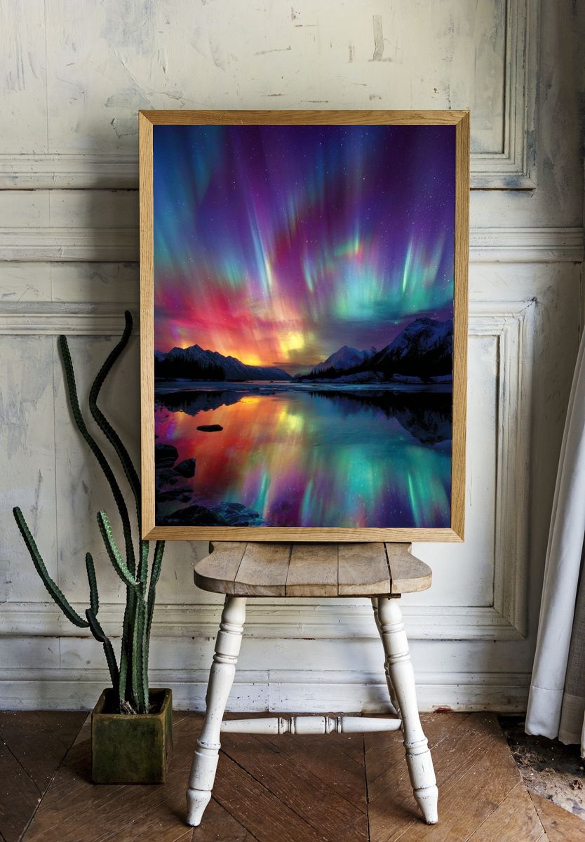 Aurora Borealis Reflection — Nature Print. room preview
