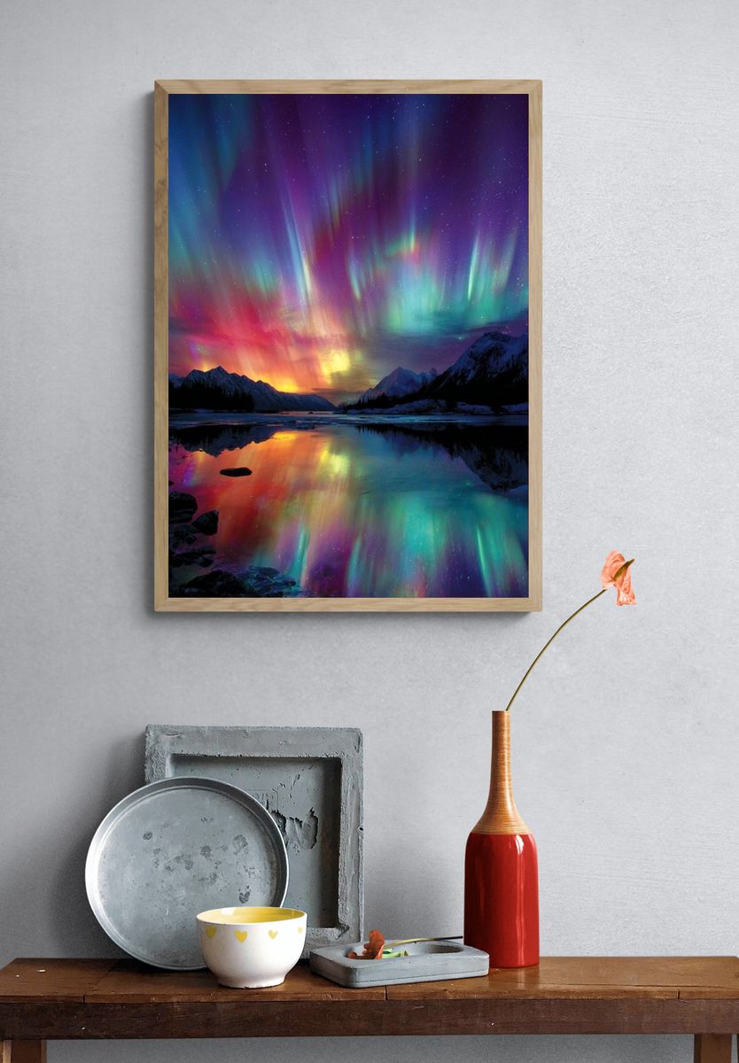 Aurora Borealis Reflection — Nature Print. — room view 3