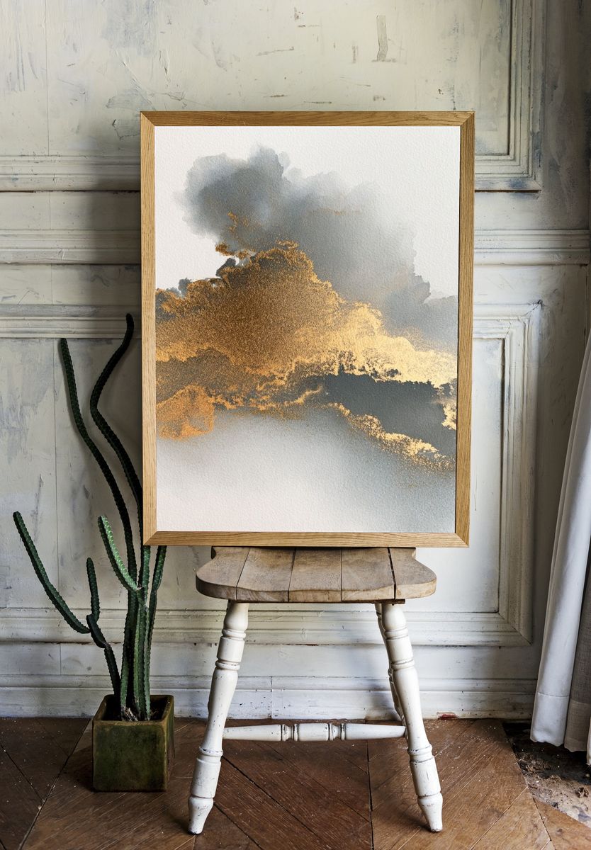 Golden Cloud Abstract Print. — room view 1