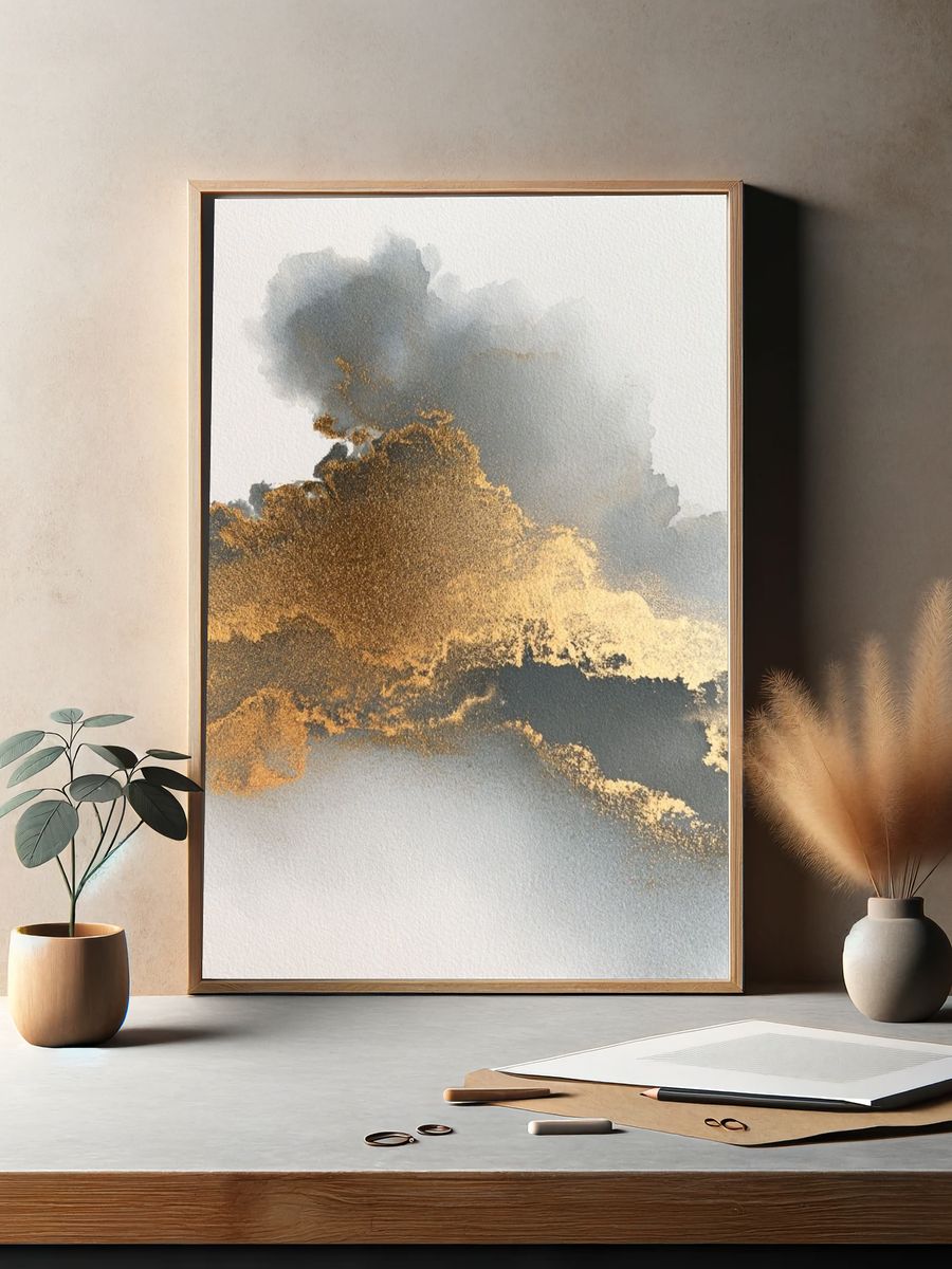 Golden Cloud Abstract Print. — room view 2