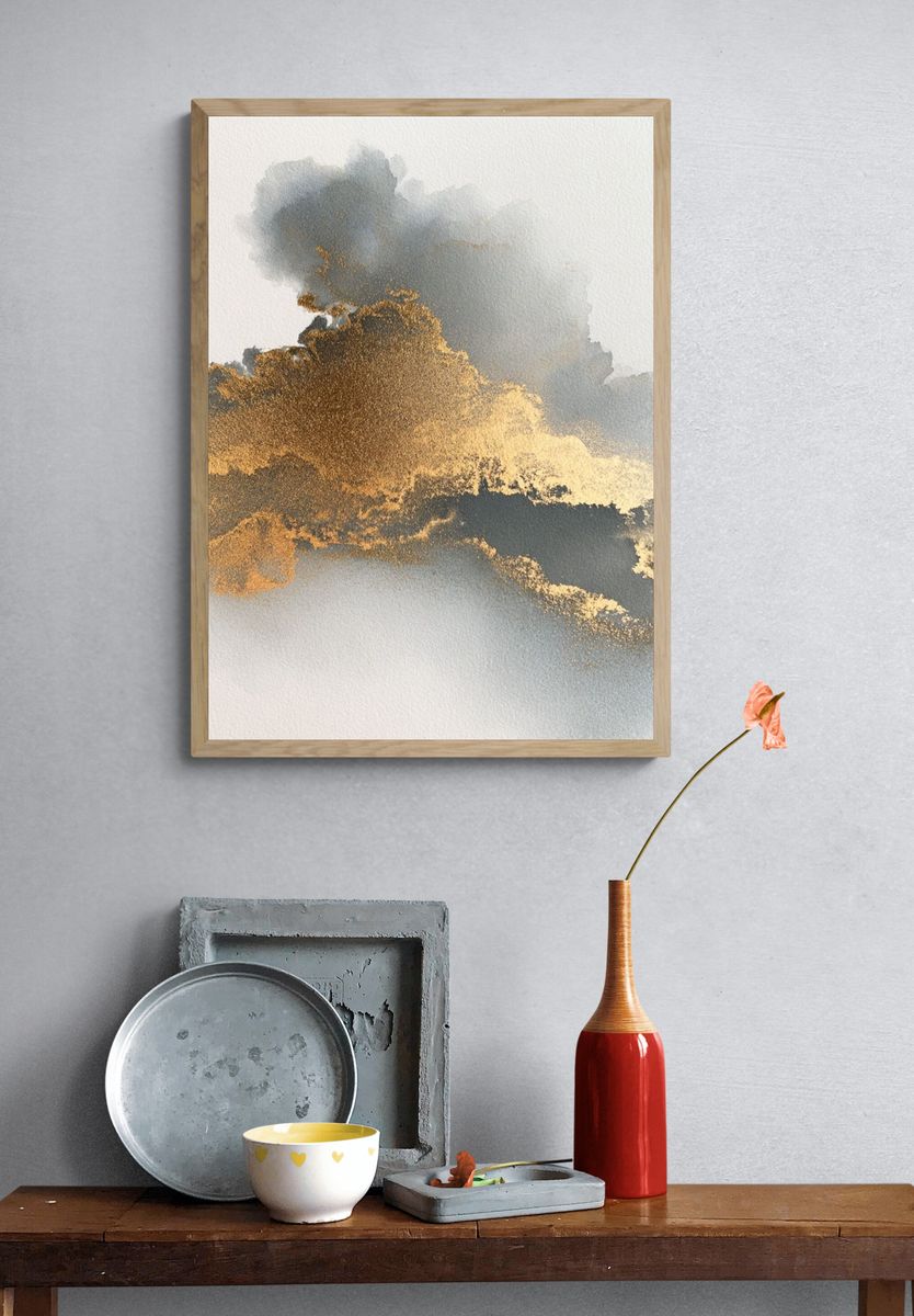 Golden Cloud Abstract Print. — room view 3