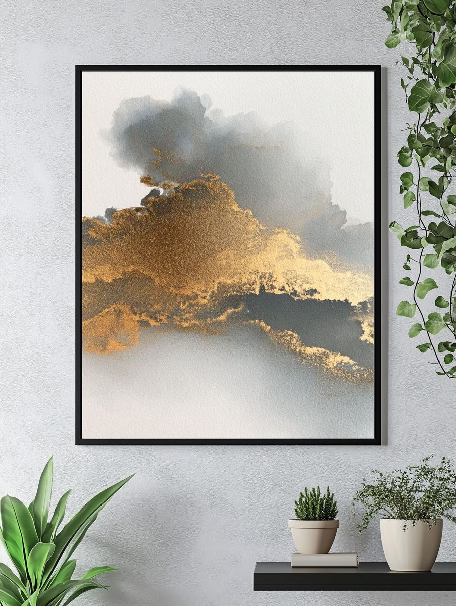 Golden Cloud Abstract Print. — room view 4