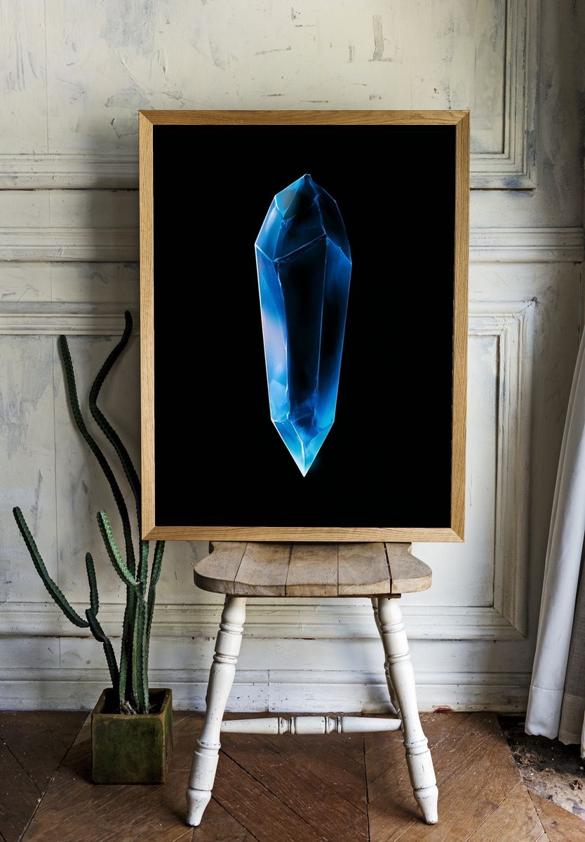 Blue Crystal Abstract Poster. — room view 1