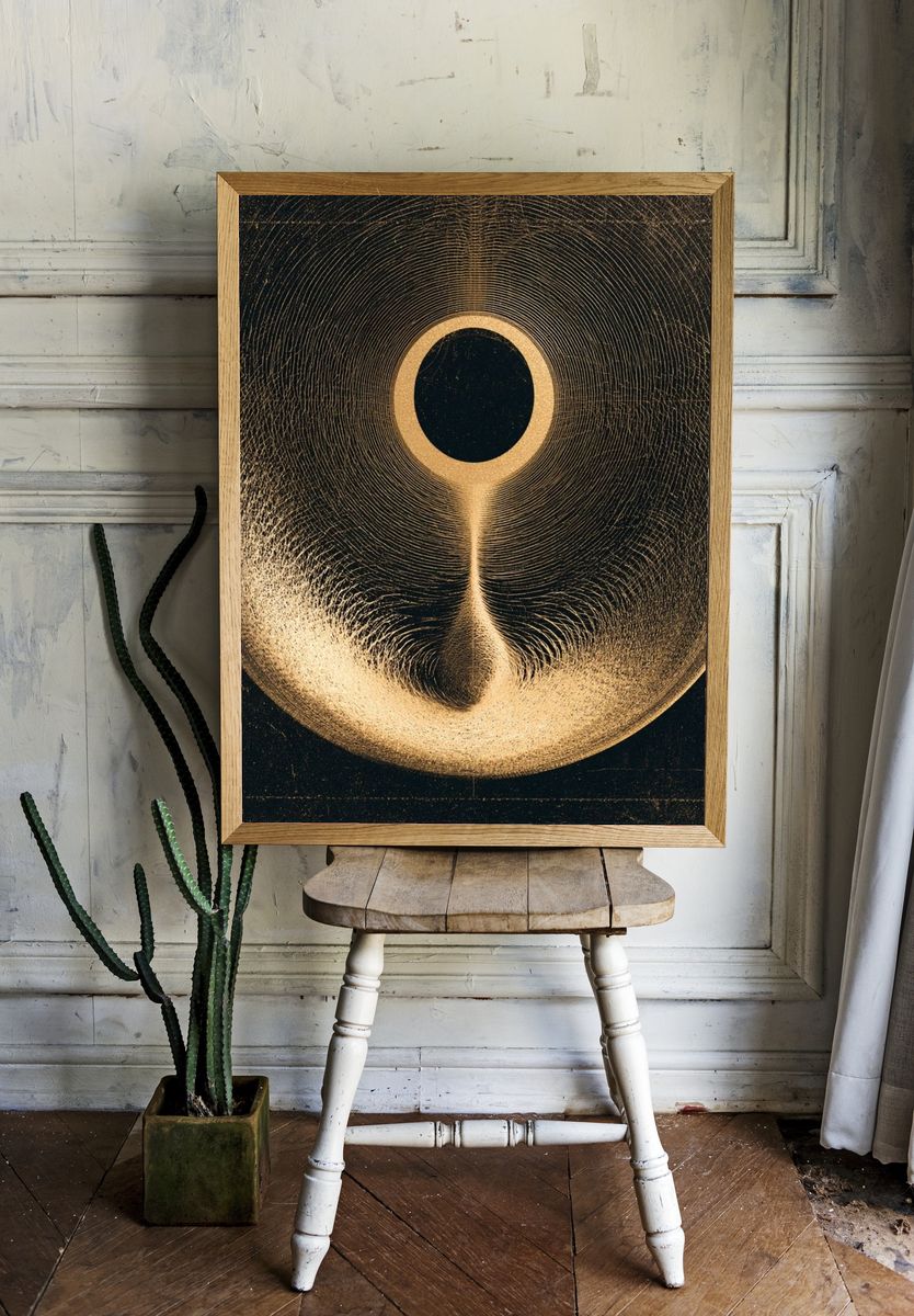 Golden Eclipse Abstract Poster. room preview