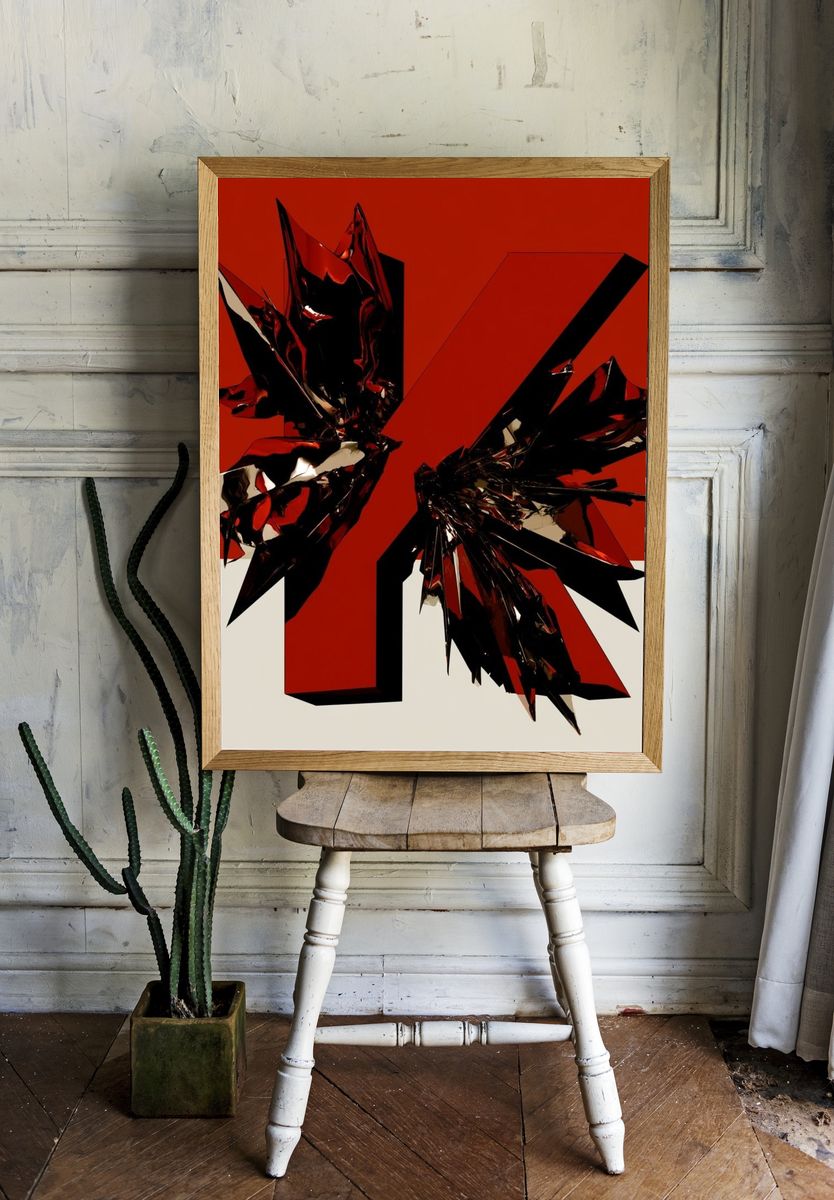 Crimson Shard Abstract Poster. room preview