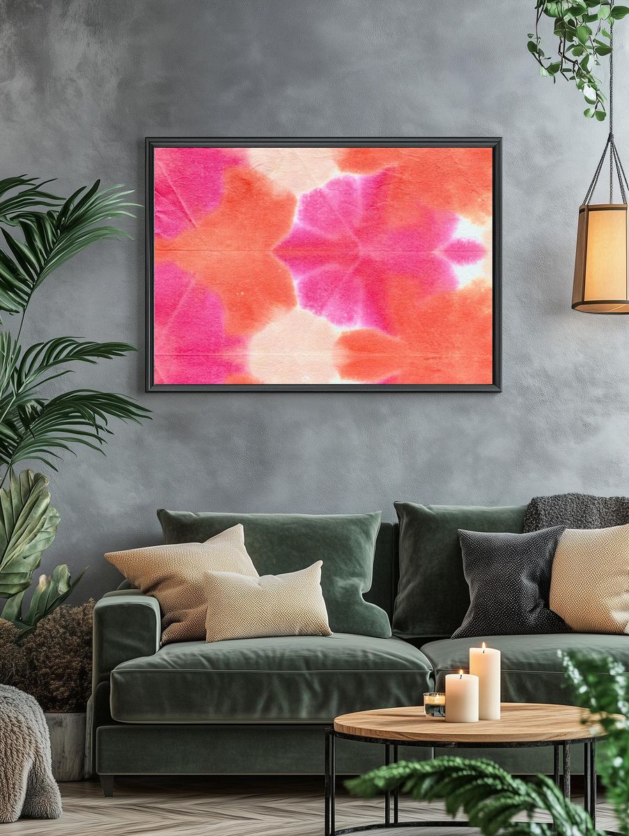 Orange pink shibori patterned background. — room view 4