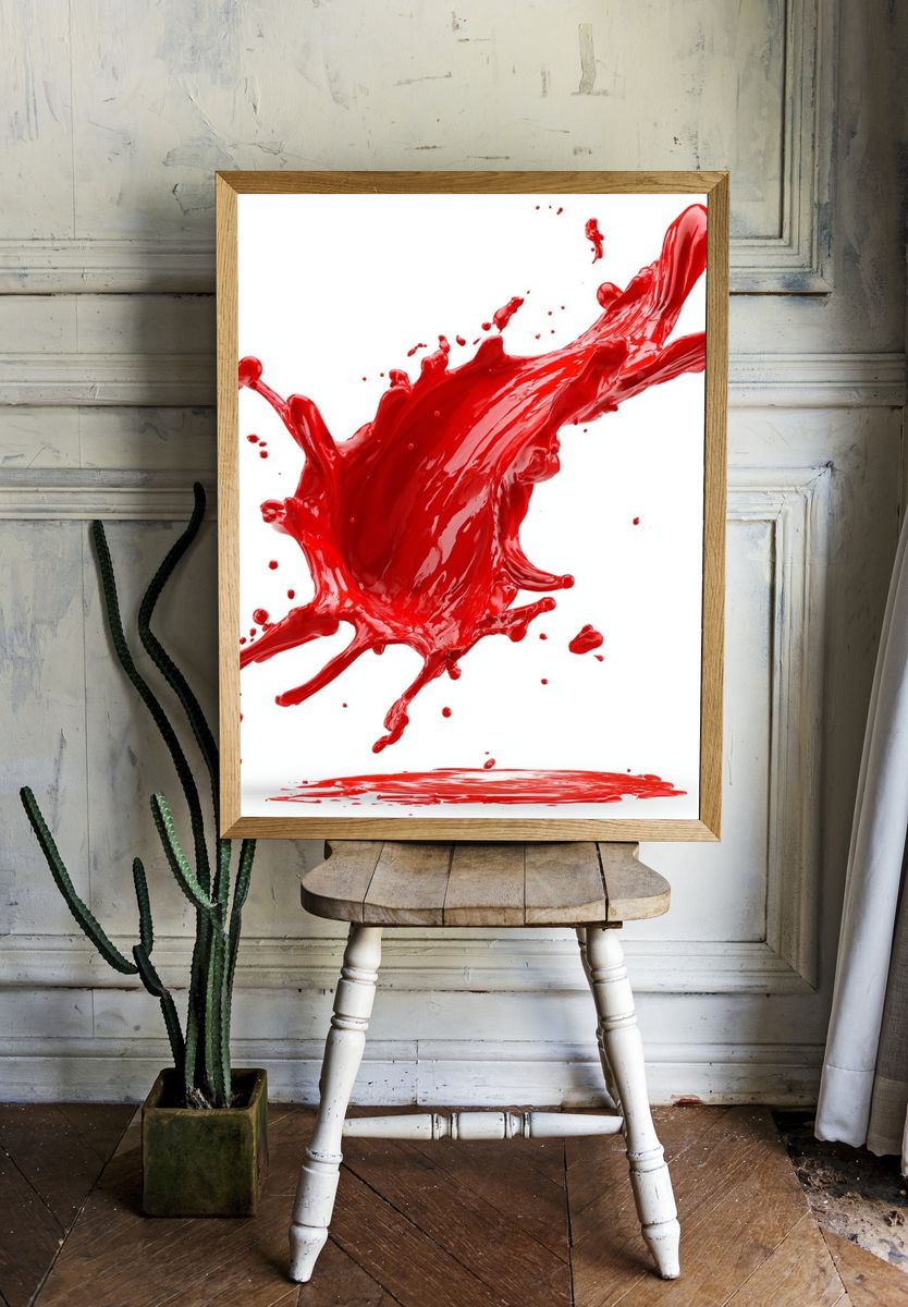 Red Paint Splash Abstract Poster. — room view 1