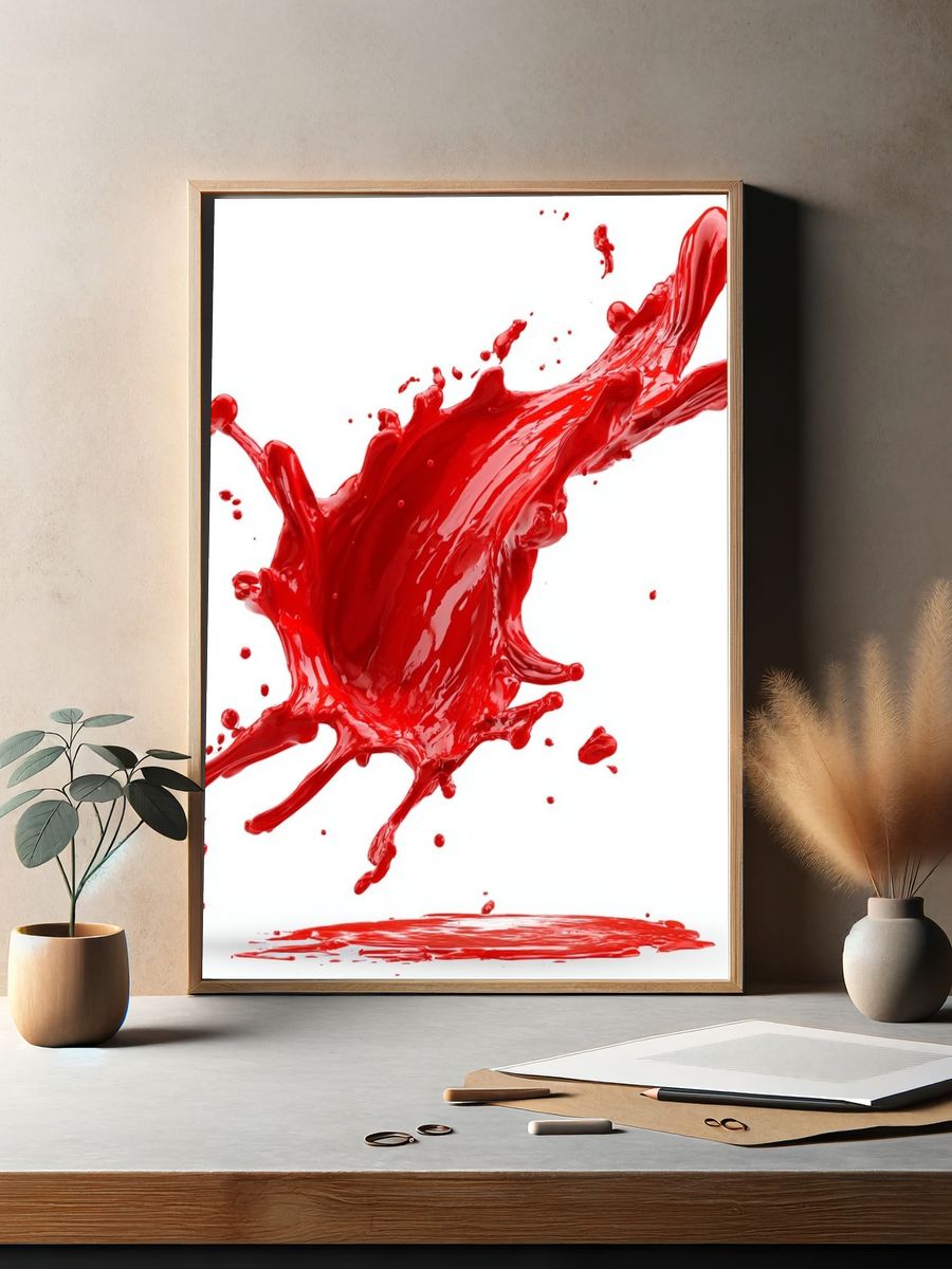 Red Paint Splash Abstract Poster. — room view 2