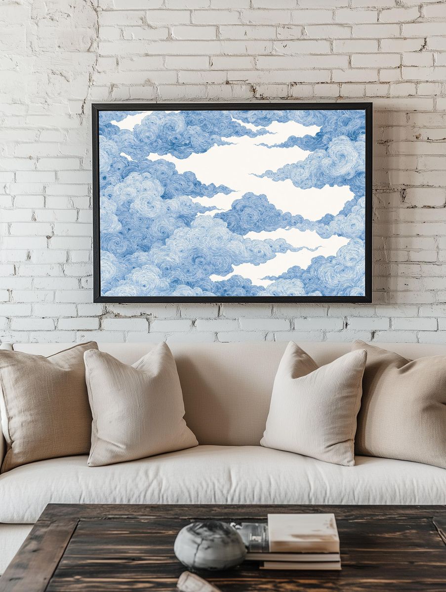 Blue Cloudscape Abstract Print. room preview