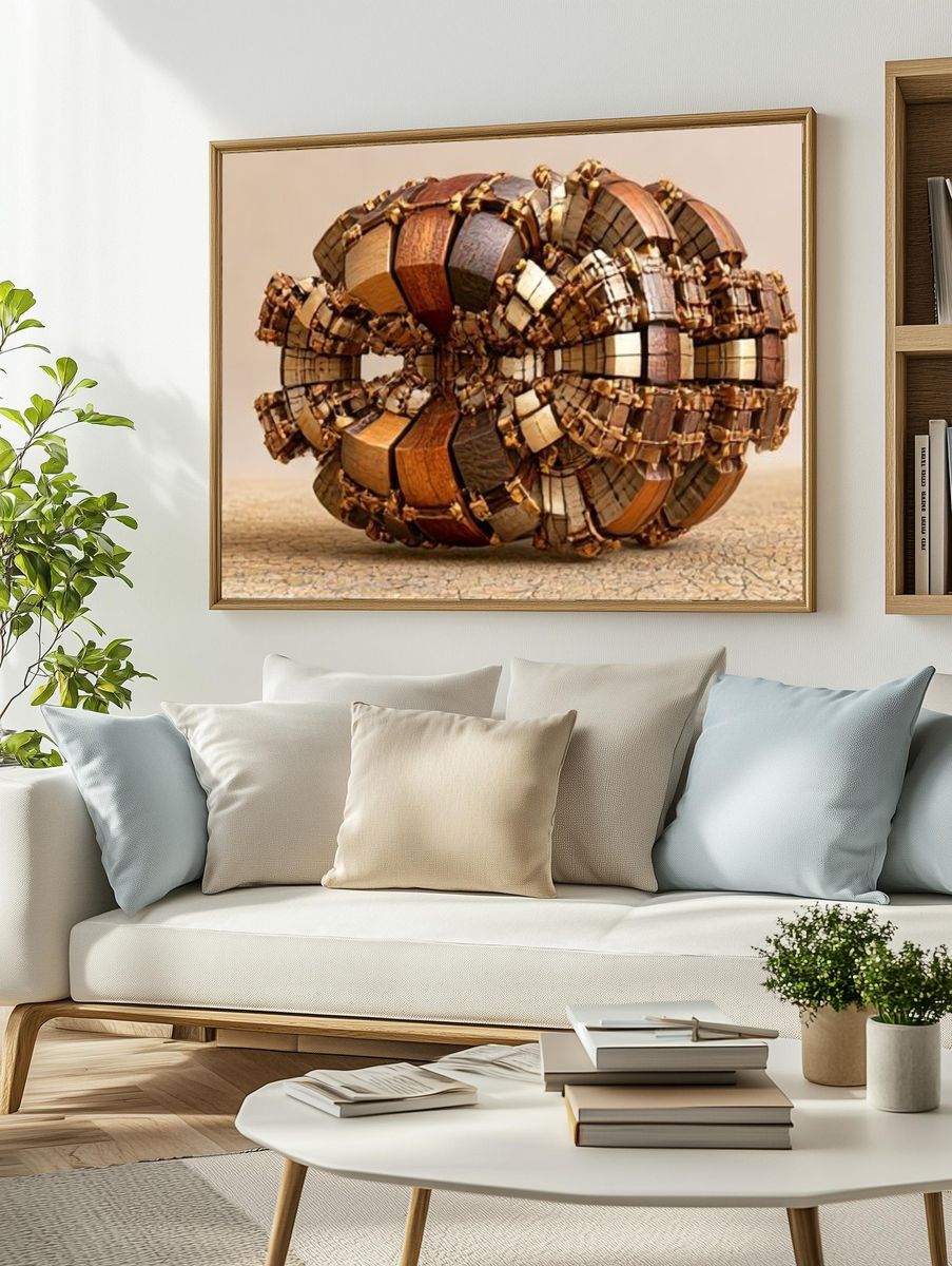 Wooden Geometric Sculpture Poster. — room view 2