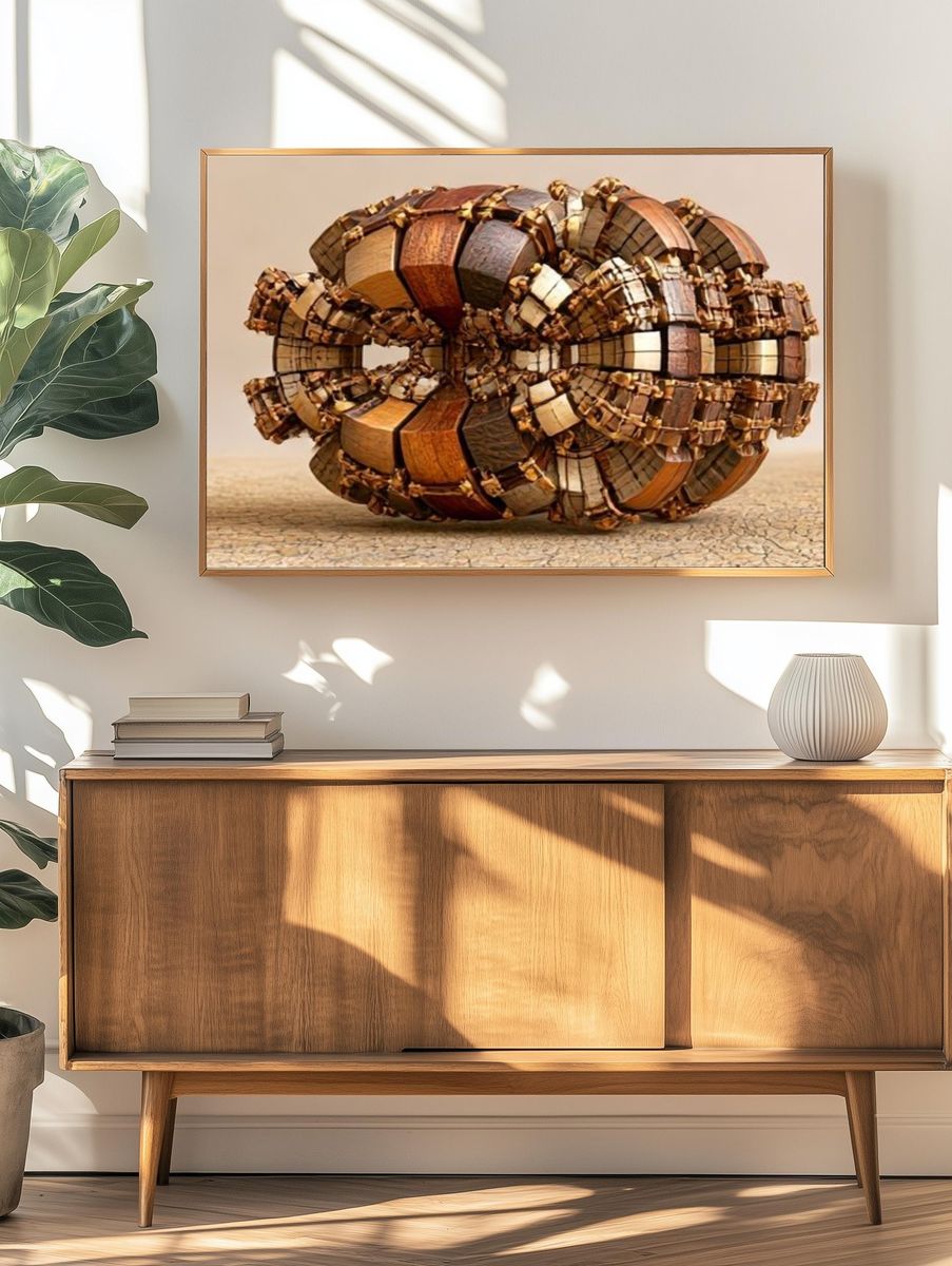 Wooden Geometric Sculpture Poster. — room view 3