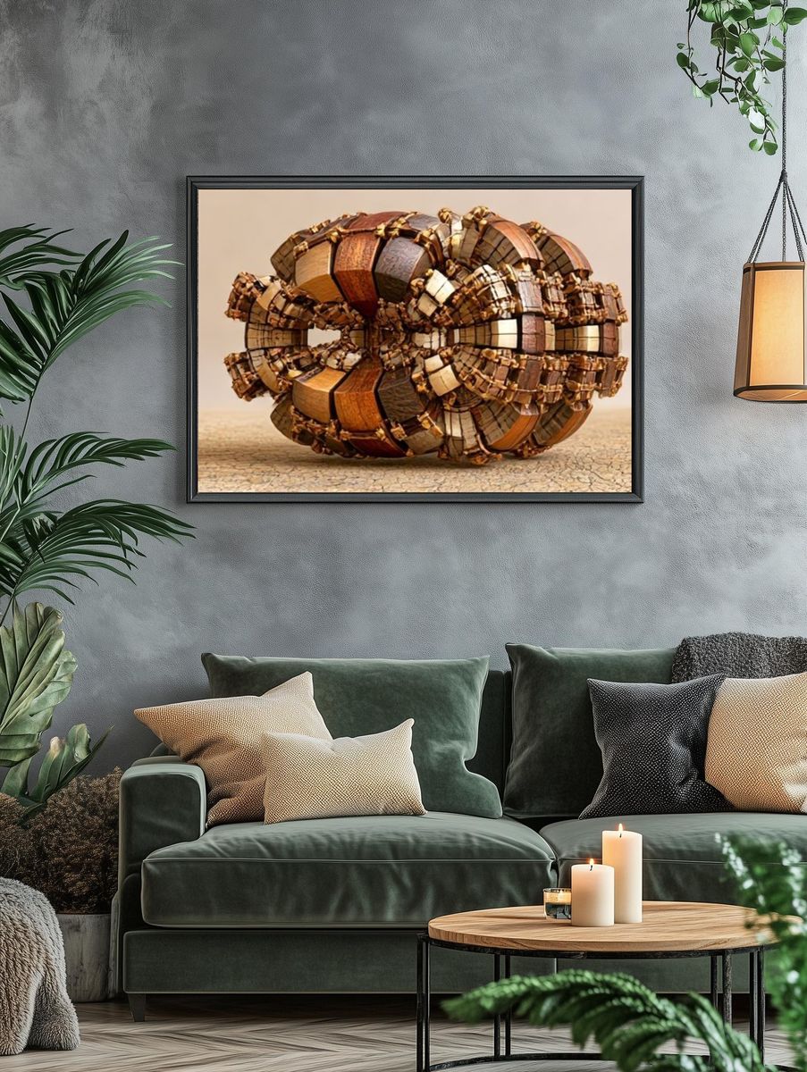Wooden Geometric Sculpture Poster. — room view 4