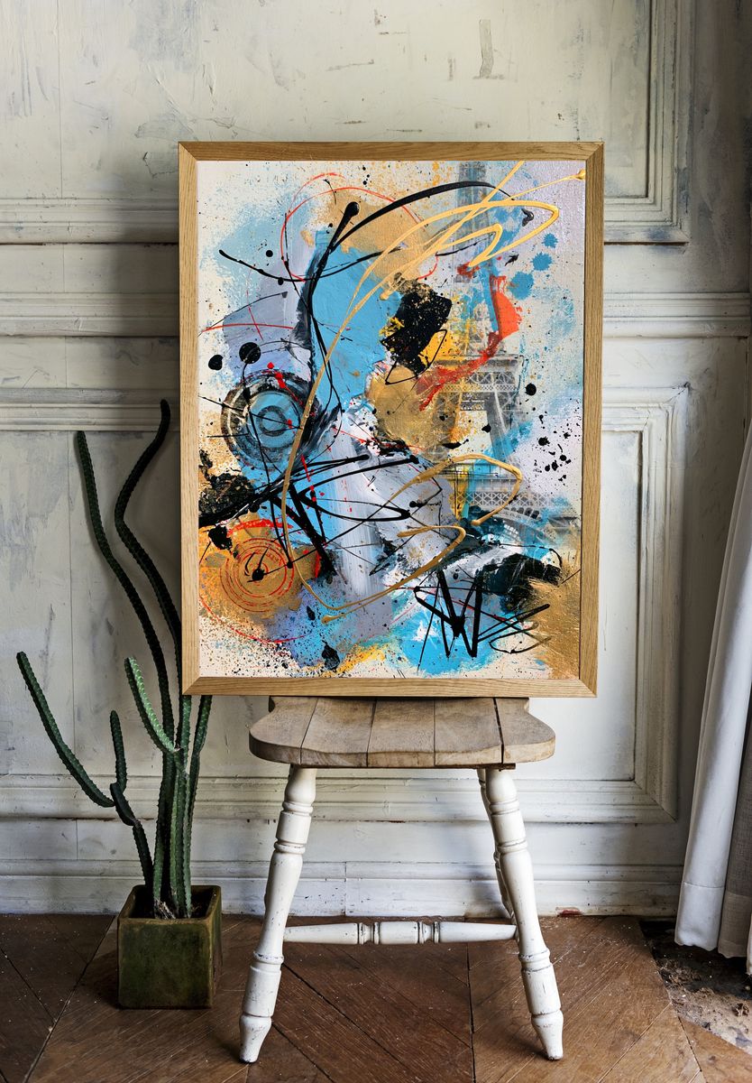 Blue Gold Abstract Expressionism Poster. room preview