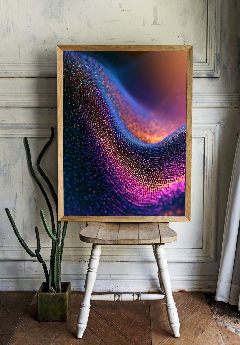 Neon Particle Wave Abstract Poster. room preview
