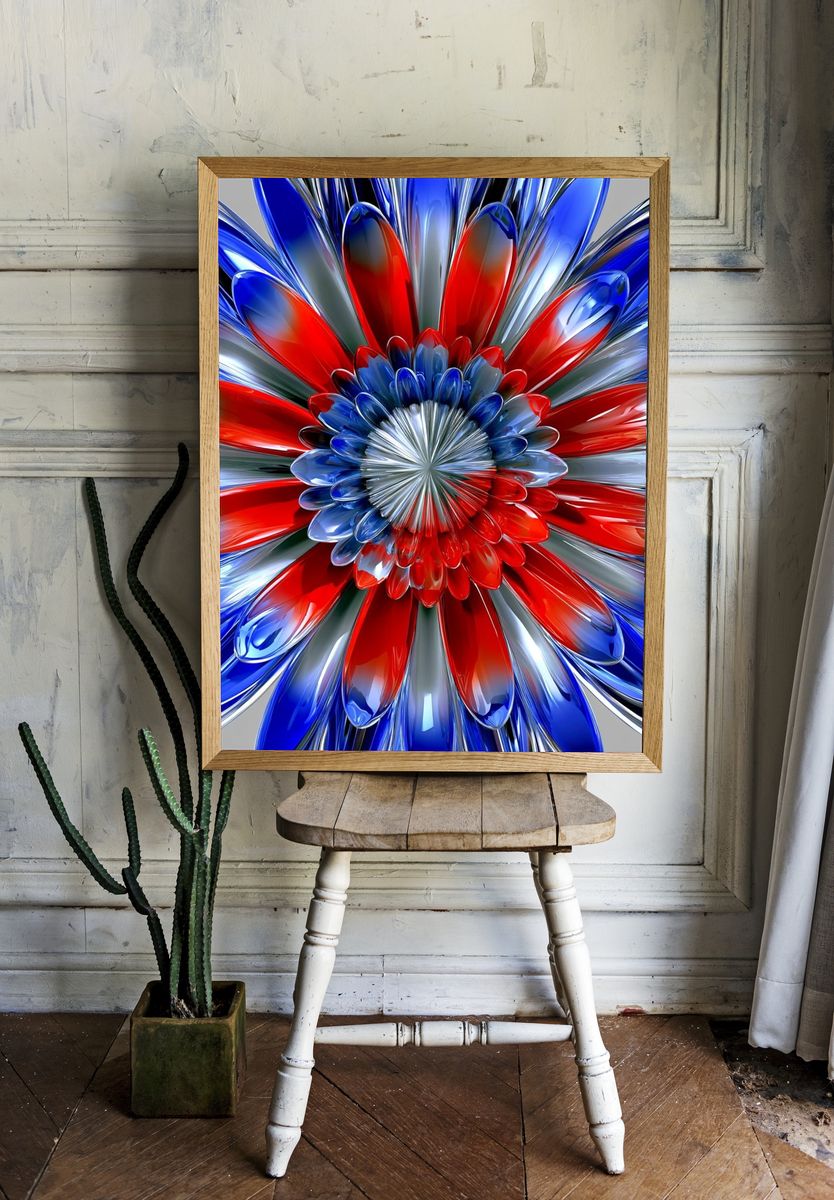 Red Blue Glass Bloom Abstract Poster. room preview