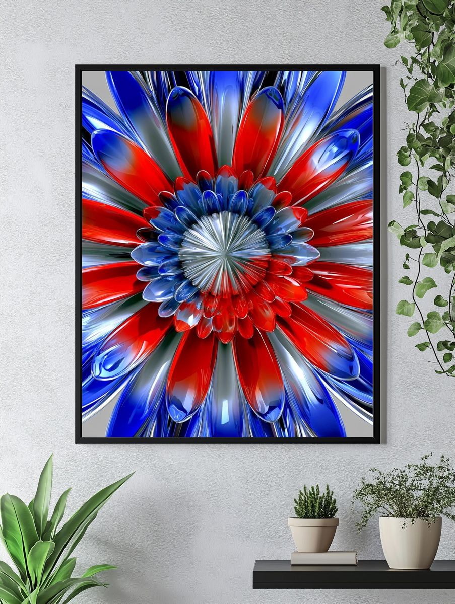 Red Blue Glass Bloom Abstract Poster. — room view 4
