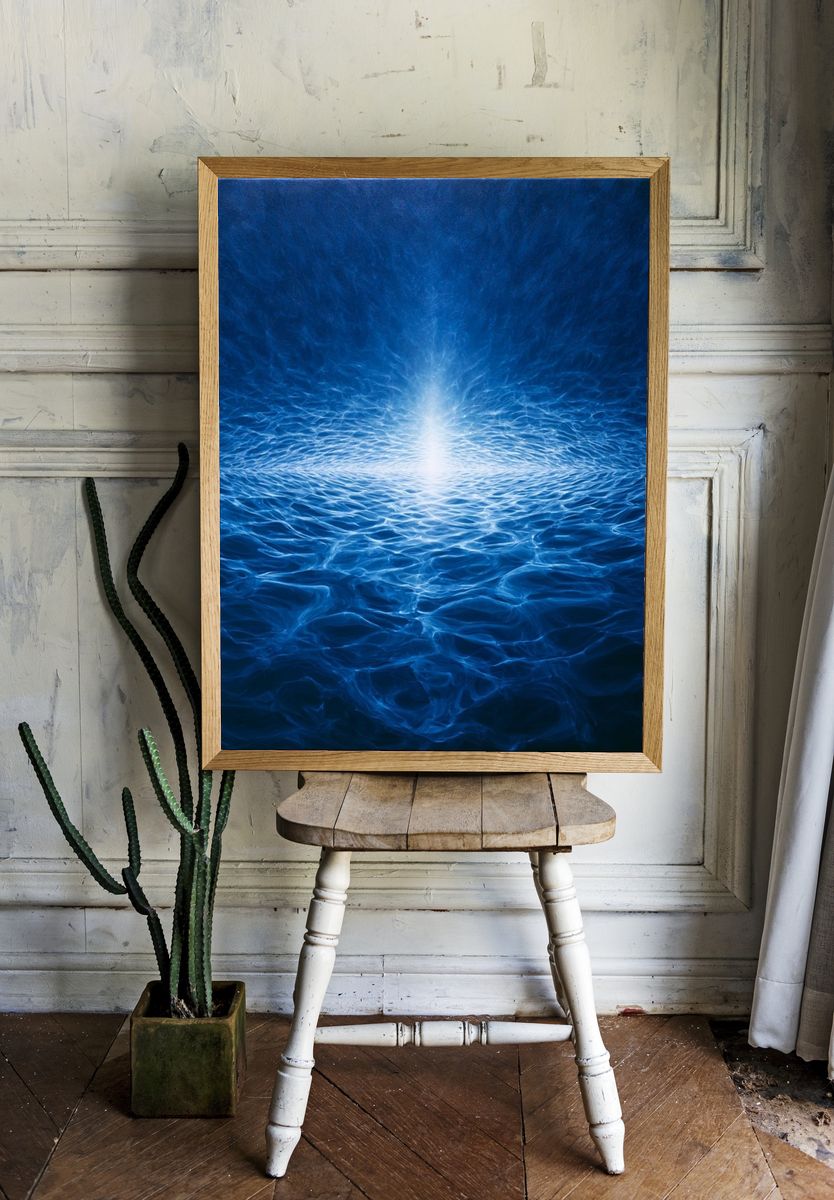 Blue Ocean Light Abstract Print. room preview