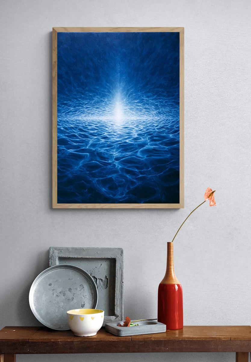 Blue Ocean Light Abstract Print. — room view 3