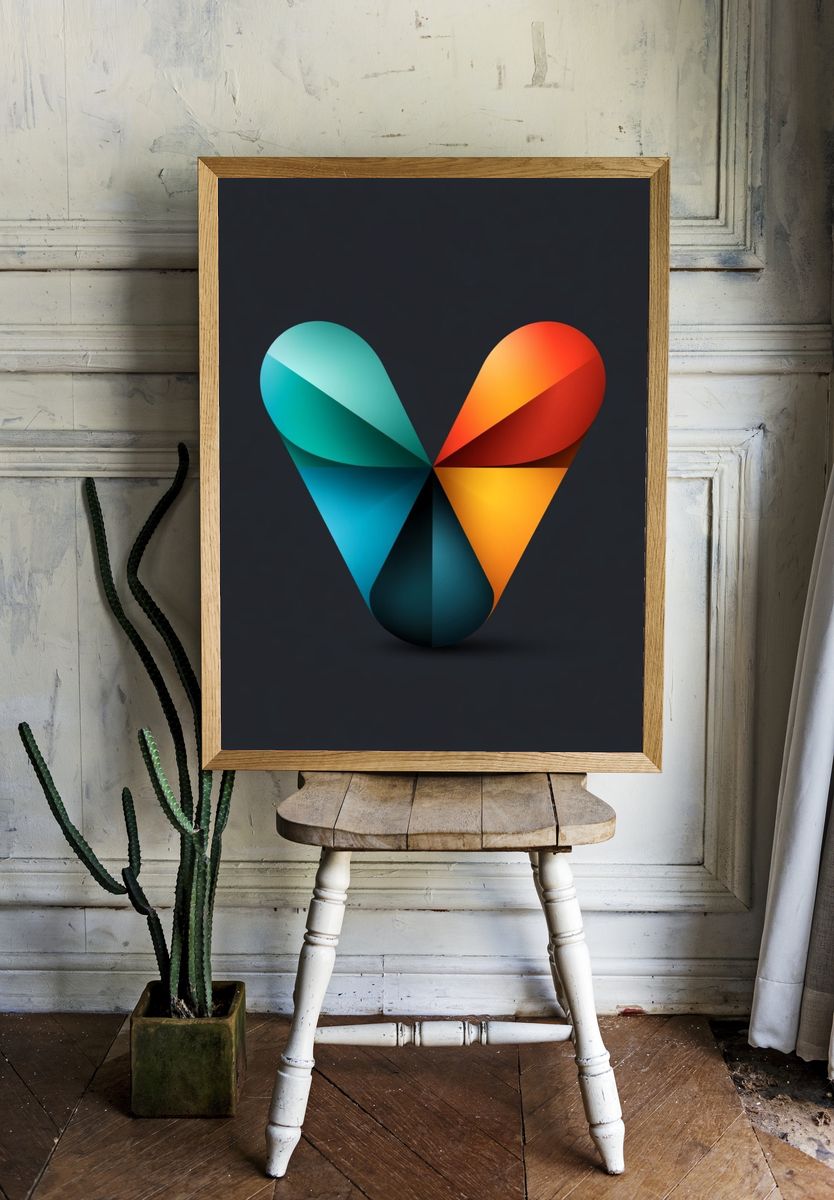 Geometric Ribbon Heart Poster. room preview