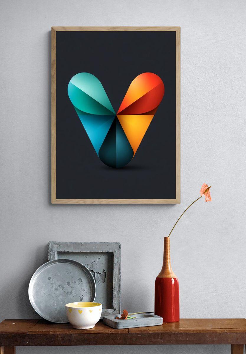 Geometric Ribbon Heart Poster. — room view 3