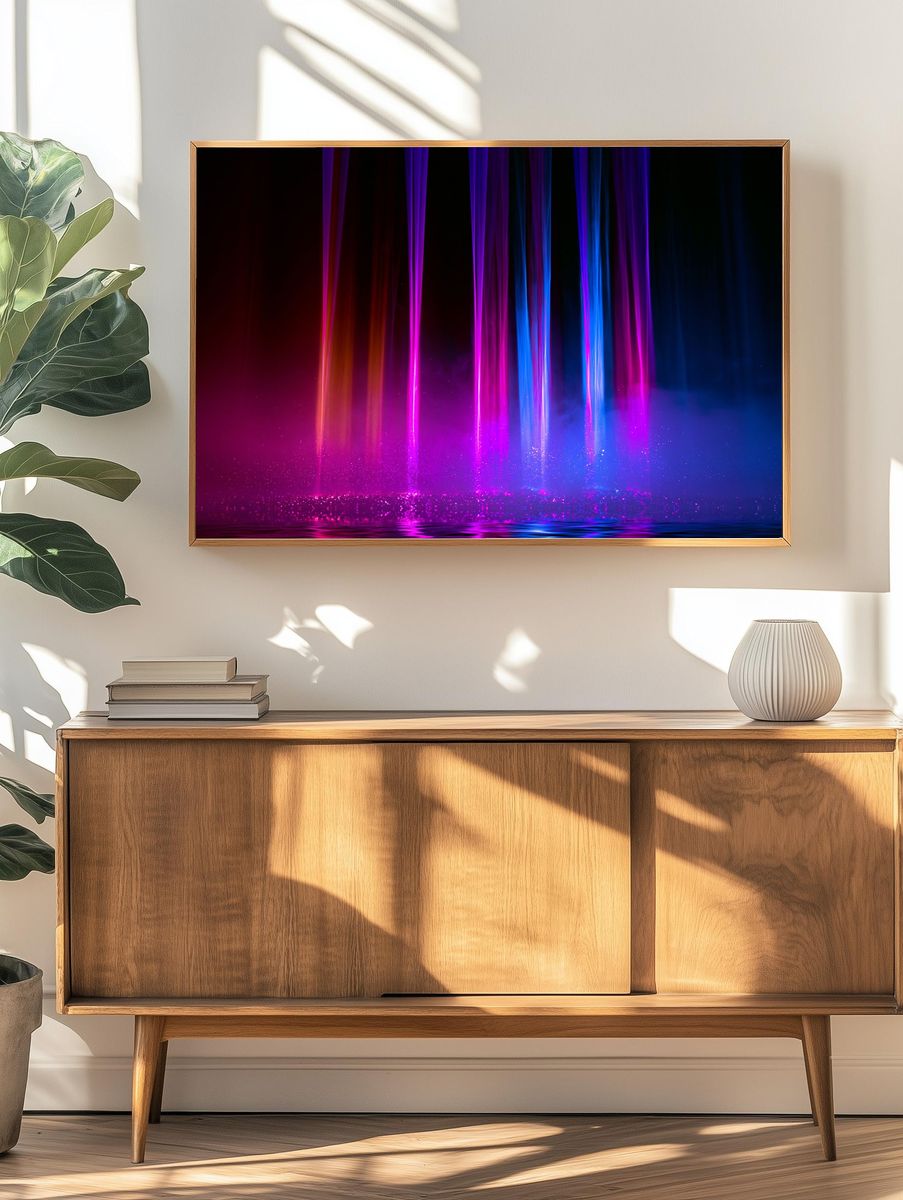 Neon Light Beams Abstract Poster. — room view 3