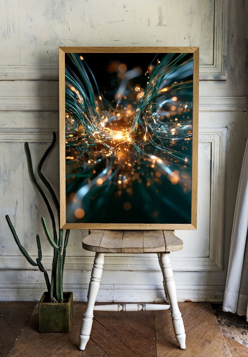 Electric Teal Glow Abstract Poster. room preview