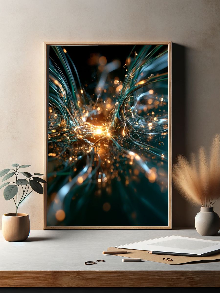 Electric Teal Glow Abstract Poster. — room view 2