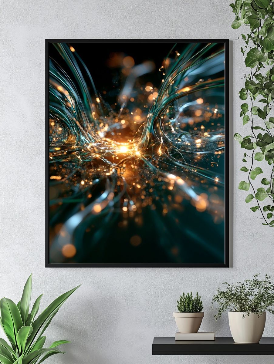 Electric Teal Glow Abstract Poster. — room view 4