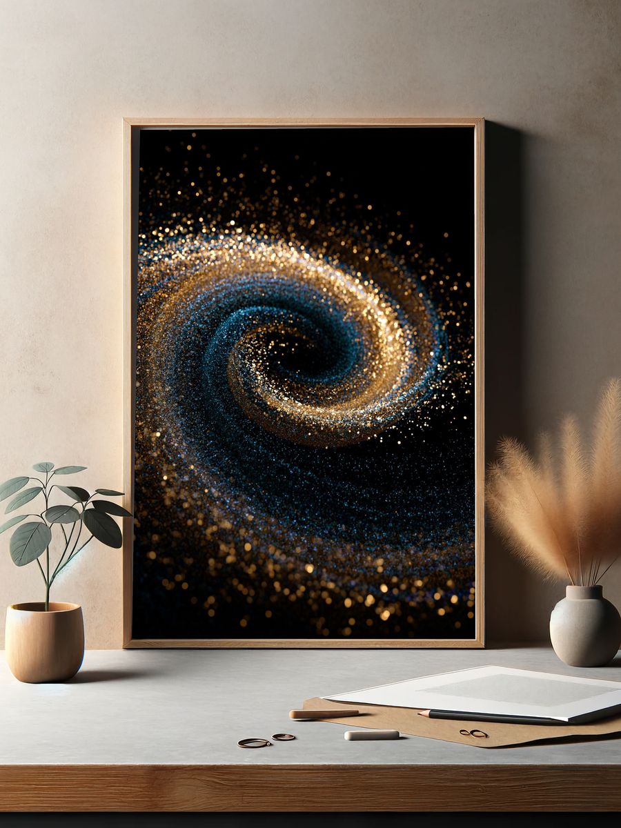 Golden Cosmic Spiral Abstract Poster. — room view 2