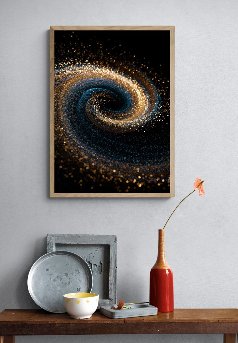 Golden Cosmic Spiral Abstract Poster. — room view 3