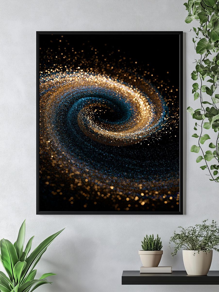 Golden Cosmic Spiral Abstract Poster. — room view 4