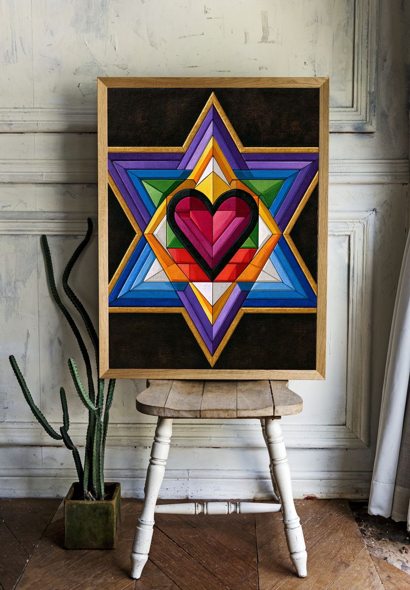 Rainbow Heart Star Abstract Poster. room preview