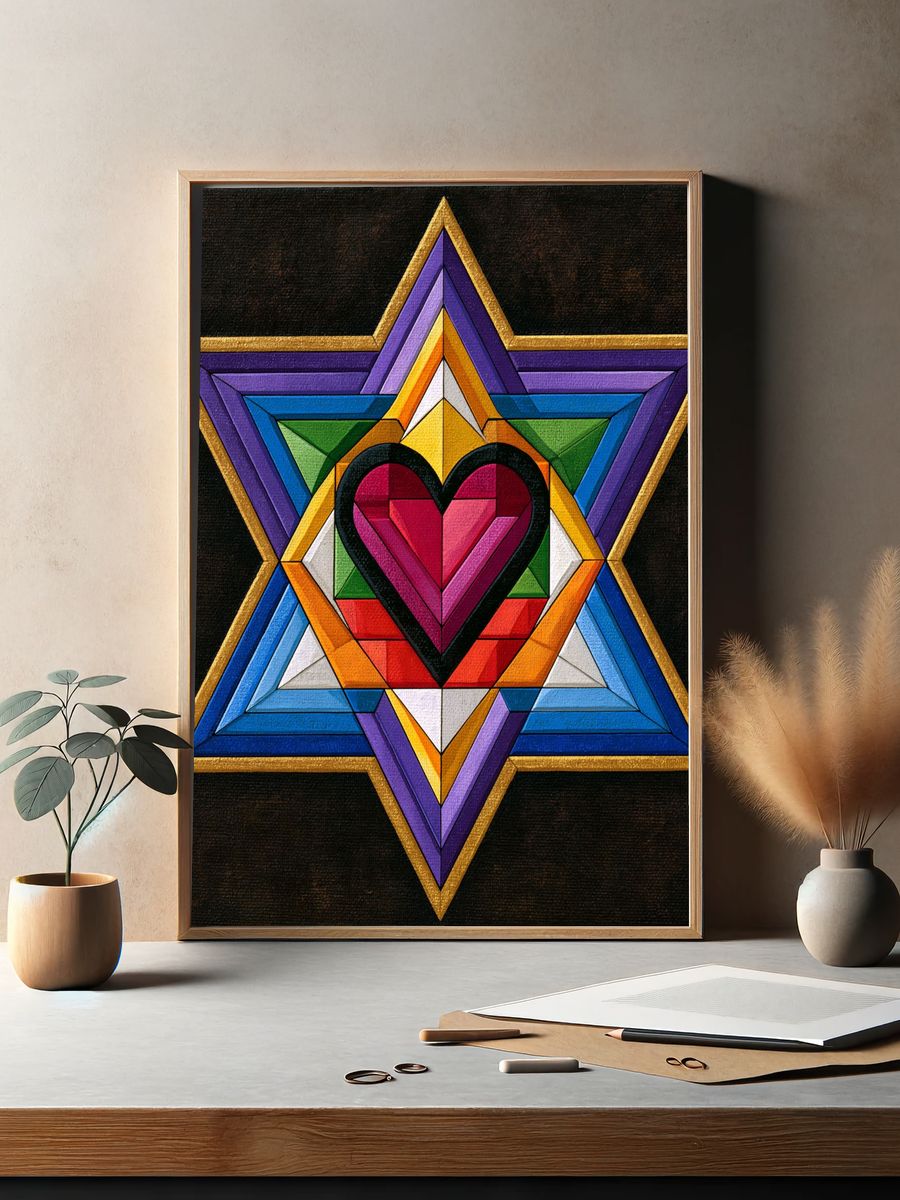 Rainbow Heart Star Abstract Poster. — room view 2