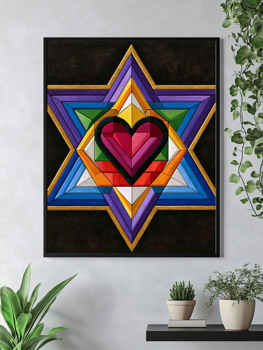 Rainbow Heart Star Abstract Poster. — room view 4