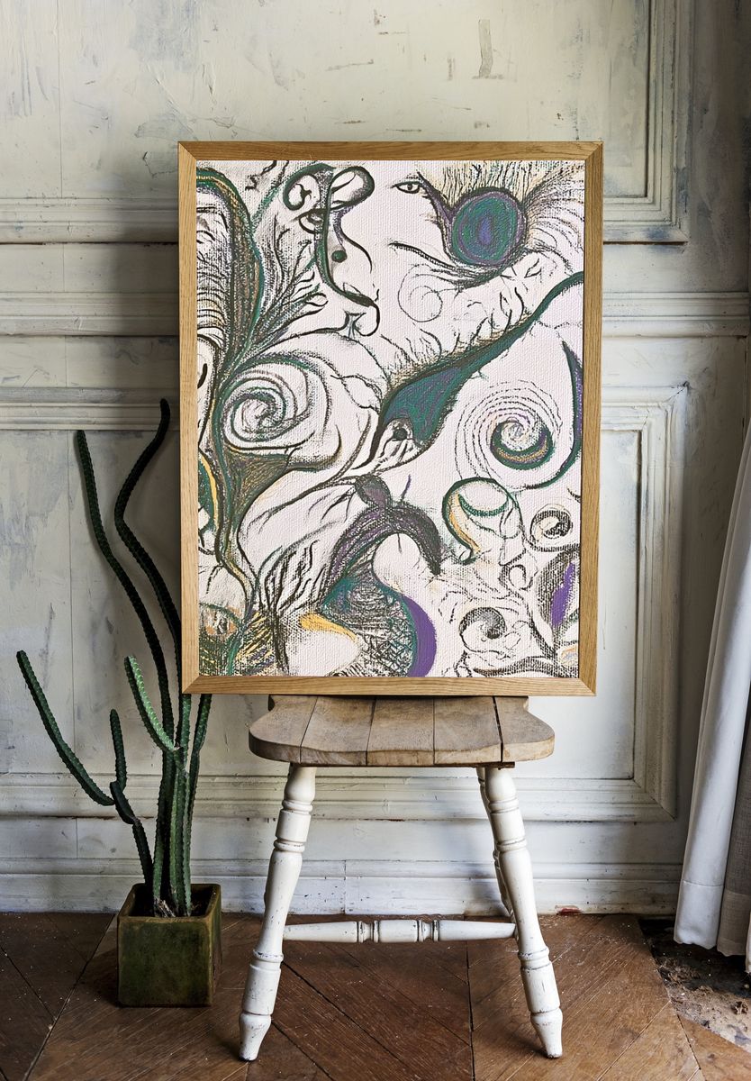 Peacock Feathers Abstract Print. room preview