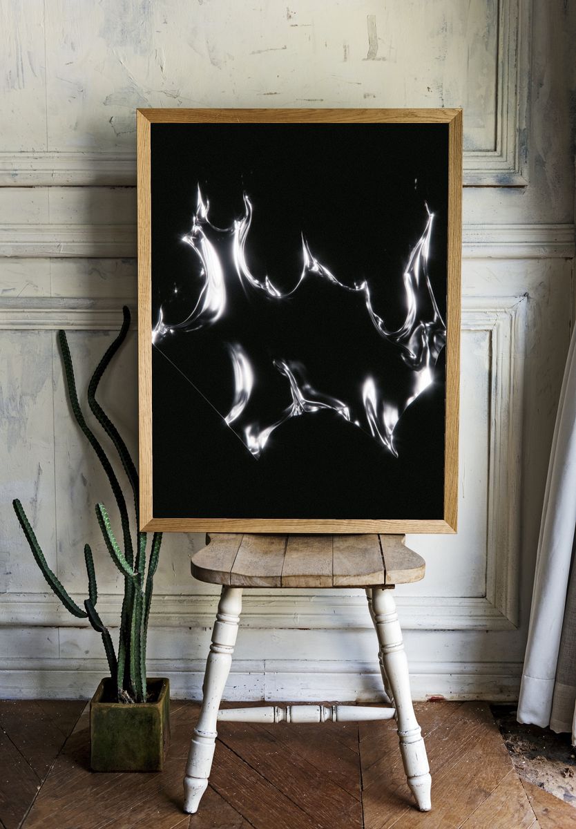 Silver Liquid Abstract Poster. — room view 1