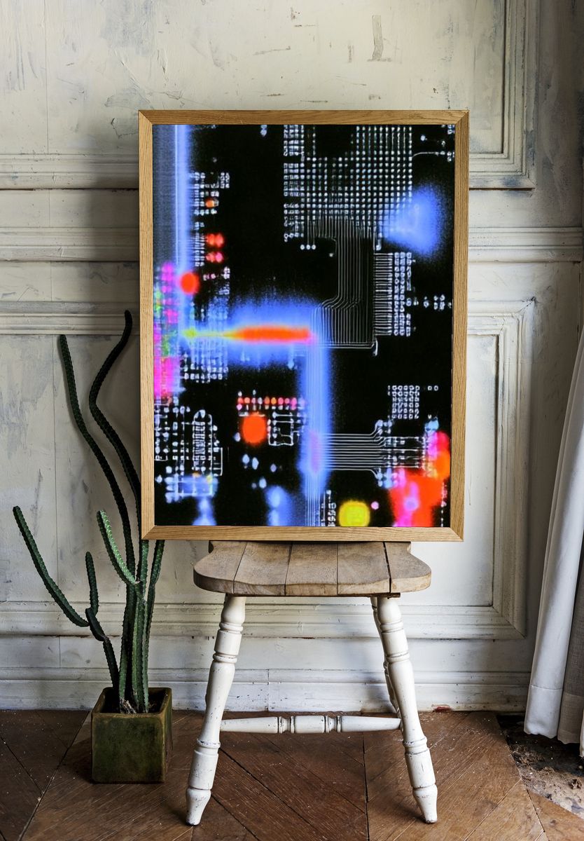 Neon Circuit Abstract Poster. room preview