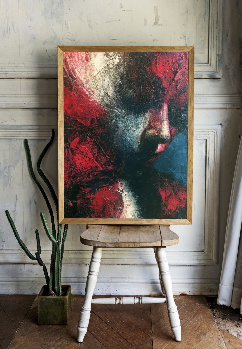 Crimson Noir Abstract Print. room preview