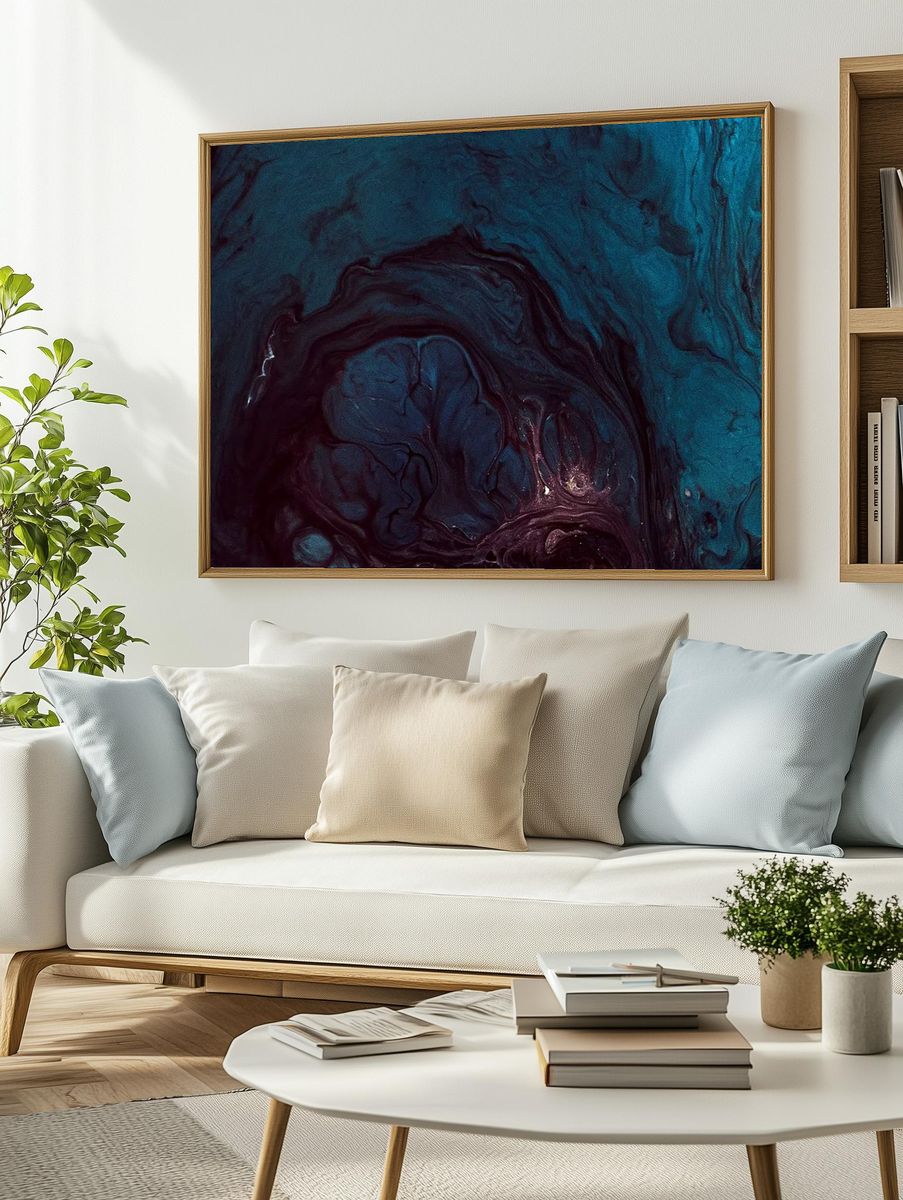 Abstract grunge blue watercolor patterned. — room view 2