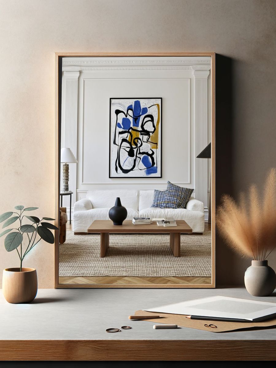 Abstract Blue and Black Line Poster. — room view 2